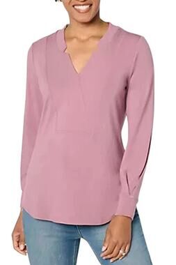 Beautiful By Lawrence Zarian Notched V Neck Long Sleeve Blouse Women Large Mauve